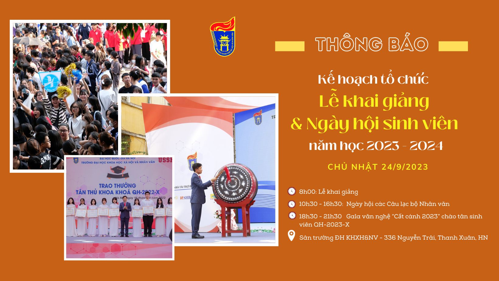 Thông báo Kế hoạch tổ chức Lễ khai giảng và Ngày hội sinh viên năm học 2023 - 2024