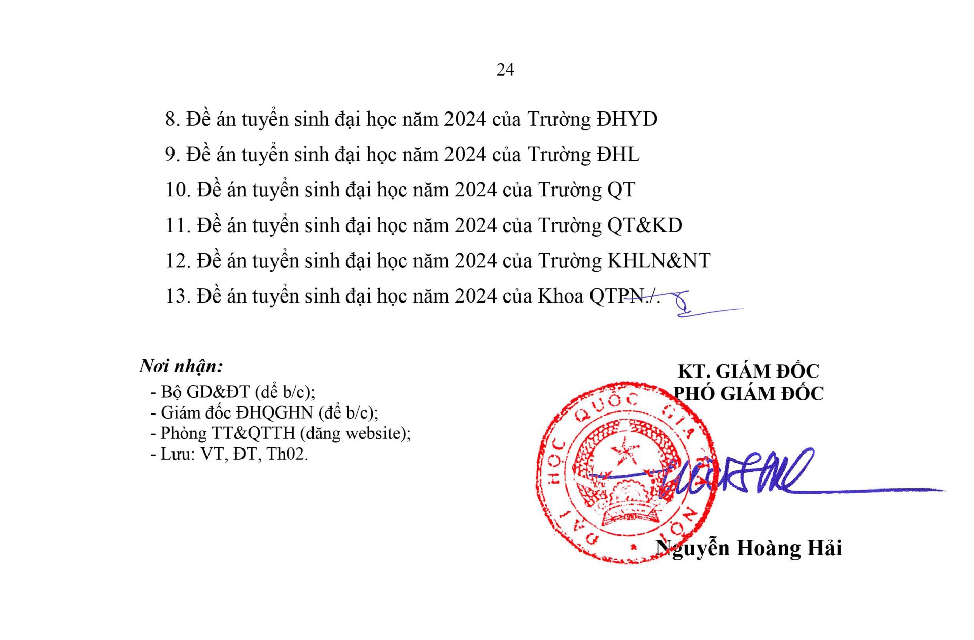(VNU) De an tuyen sinh 2024